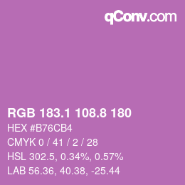 カラーコード: RGB 183.1 108.8 180 | qconv.com