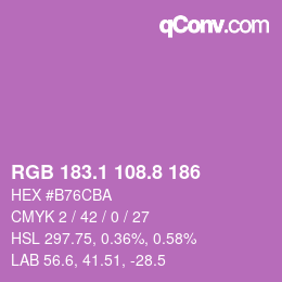 カラーコード: RGB 183.1 108.8 186 | qconv.com