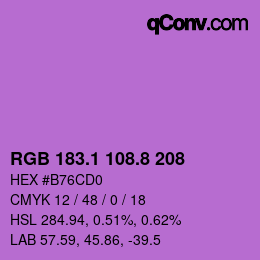 カラーコード: RGB 183.1 108.8 208 | qconv.com