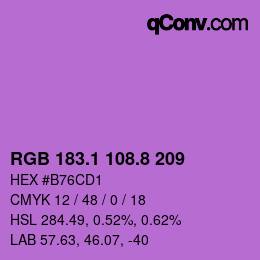 カラーコード: RGB 183.1 108.8 209 | qconv.com