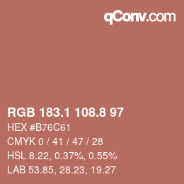 カラーコード: RGB 183.1 108.8 97 | qconv.com