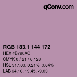 カラーコード: RGB 183.1 144 172 | qconv.com