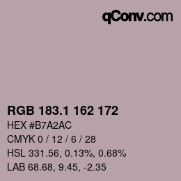 カラーコード: RGB 183.1 162 172 | qconv.com