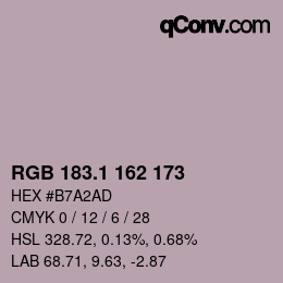 カラーコード: RGB 183.1 162 173 | qconv.com