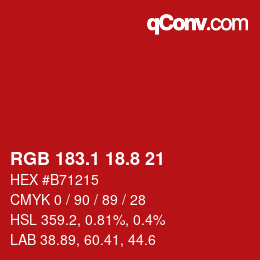 カラーコード: RGB 183.1 18.8 21 | qconv.com