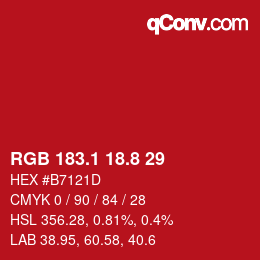 カラーコード: RGB 183.1 18.8 29 | qconv.com