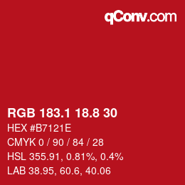 カラーコード: RGB 183.1 18.8 30 | qconv.com