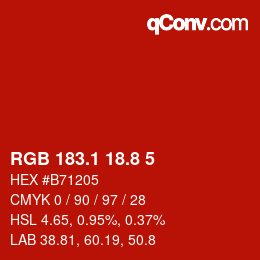 カラーコード: RGB 183.1 18.8 5 | qconv.com