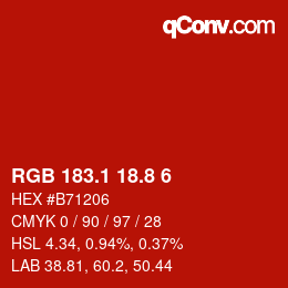 カラーコード: RGB 183.1 18.8 6 | qconv.com