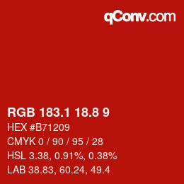カラーコード: RGB 183.1 18.8 9 | qconv.com