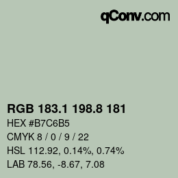 Color code: RGB 183.1 198.8 181 | qconv.com