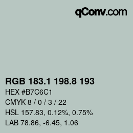 Farbcode: RGB 183.1 198.8 193 | qconv.com