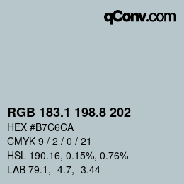Color code: RGB 183.1 198.8 202 | qconv.com