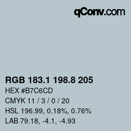 Color code: RGB 183.1 198.8 205 | qconv.com