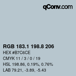 Farbcode: RGB 183.1 198.8 206 | qconv.com