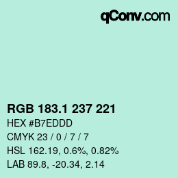 Color code: RGB 183.1 237 221 | qconv.com