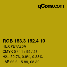 カラーコード: RGB 183.3 162.4 10 | qconv.com