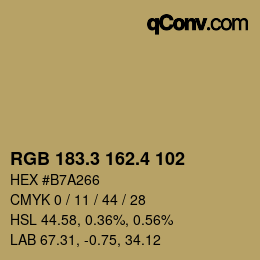 カラーコード: RGB 183.3 162.4 102 | qconv.com