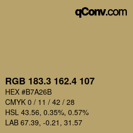 カラーコード: RGB 183.3 162.4 107 | qconv.com