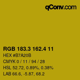 カラーコード: RGB 183.3 162.4 11 | qconv.com