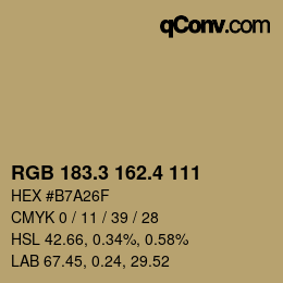カラーコード: RGB 183.3 162.4 111 | qconv.com