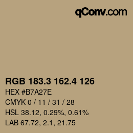 カラーコード: RGB 183.3 162.4 126 | qconv.com