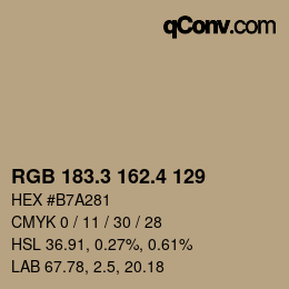 カラーコード: RGB 183.3 162.4 129 | qconv.com
