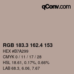 カラーコード: RGB 183.3 162.4 153 | qconv.com