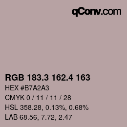 カラーコード: RGB 183.3 162.4 163 | qconv.com