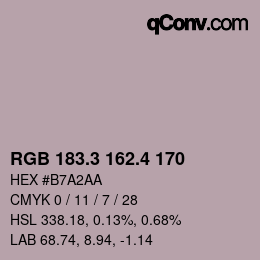 カラーコード: RGB 183.3 162.4 170 | qconv.com