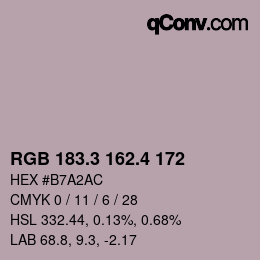 カラーコード: RGB 183.3 162.4 172 | qconv.com