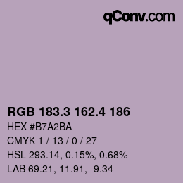 カラーコード: RGB 183.3 162.4 186 | qconv.com