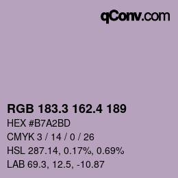 カラーコード: RGB 183.3 162.4 189 | qconv.com