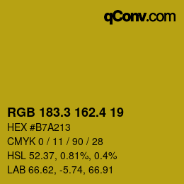 カラーコード: RGB 183.3 162.4 19 | qconv.com