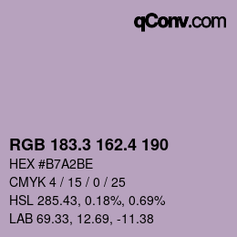 カラーコード: RGB 183.3 162.4 190 | qconv.com
