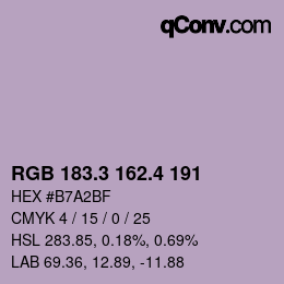 カラーコード: RGB 183.3 162.4 191 | qconv.com