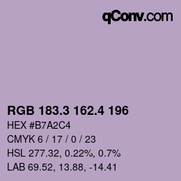 カラーコード: RGB 183.3 162.4 196 | qconv.com