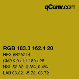 カラーコード: RGB 183.3 162.4 20 | qconv.com