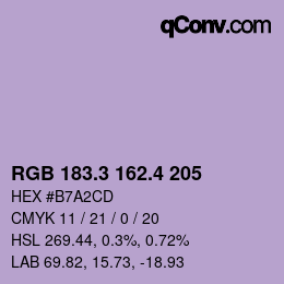 カラーコード: RGB 183.3 162.4 205 | qconv.com