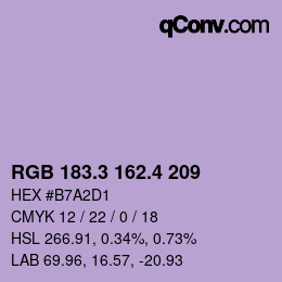 カラーコード: RGB 183.3 162.4 209 | qconv.com