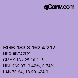 カラーコード: RGB 183.3 162.4 217 | qconv.com