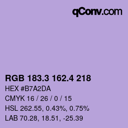 カラーコード: RGB 183.3 162.4 218 | qconv.com