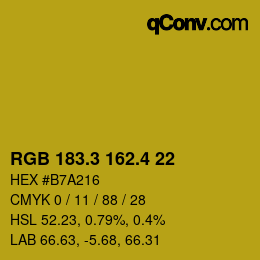 カラーコード: RGB 183.3 162.4 22 | qconv.com