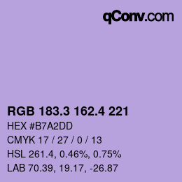 カラーコード: RGB 183.3 162.4 221 | qconv.com