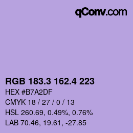 カラーコード: RGB 183.3 162.4 223 | qconv.com