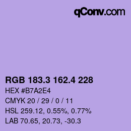 カラーコード: RGB 183.3 162.4 228 | qconv.com