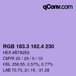 カラーコード: RGB 183.3 162.4 230 | qconv.com
