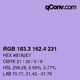 カラーコード: RGB 183.3 162.4 231 | qconv.com