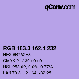 カラーコード: RGB 183.3 162.4 232 | qconv.com