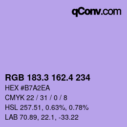 カラーコード: RGB 183.3 162.4 234 | qconv.com